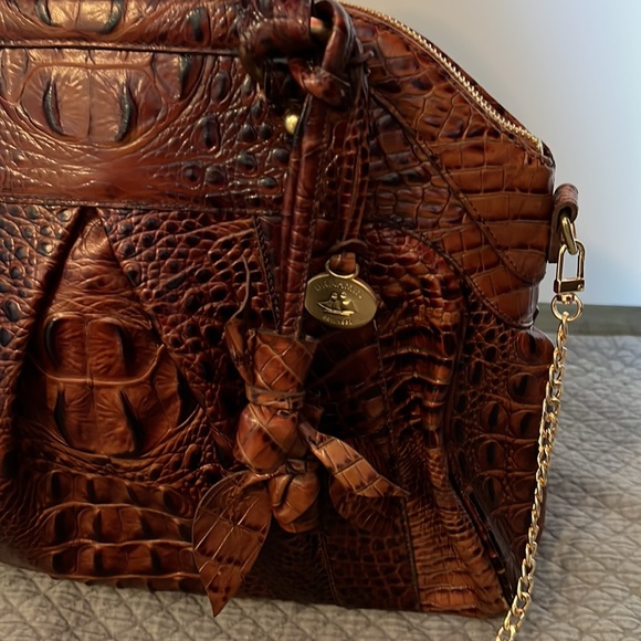Brahmin satchel crocodile embossed brown leather large EUC Price Is Firm - Picture 3 of 13